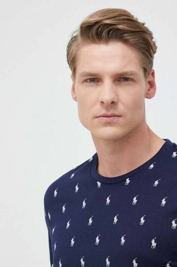 Хлопковая пижамная футболка Polo Ralph Lauren цвет синий узор Хлопковая пижамная футболка Polo Ralph Lauren цвет синий узор