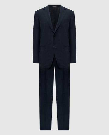 Синий костюм из шерсти в клетку