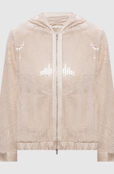 Бежевая спортивная куртка с пайетками и глитером
