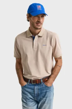 Мужское бежевое поло REG CONTRAST PIQUE Бежевый L Gant 2062026