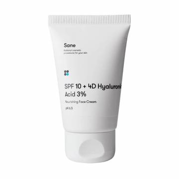 Питательный крем для лица Sane SPF10 + 4D Hyaluronic Acid 3% Nourishing Face Cream pH 6.5 с гиалуроновой кислотой, 40 мл Питательный крем для лица Sane SPF10 + 4D Hyaluronic Acid 3% Nourishing Face Cream pH 6.5 с гиалуроновой кислотой, 40 мл