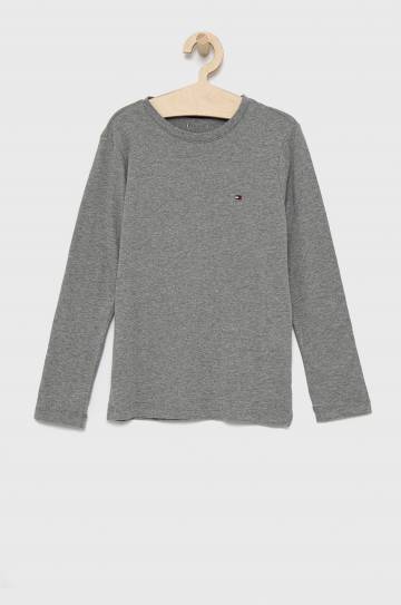 Хлопковый детский лонгслив Tommy Hilfiger (2-pack) цвет серый гладкий Хлопковый детский лонгслив Tommy Hilfiger (2-pack) цвет серый гладкий