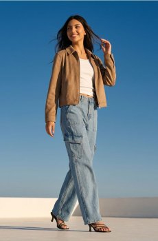 Джинсові карго-штани з високою талією - синій