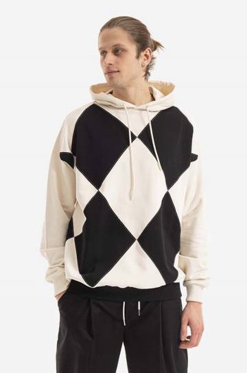 Хлопковая кофта Drôle de Monsieur мужская цвет чёрный с капюшоном узор HO103.BLACK-BLACK Хлопковая кофта Drôle de Monsieur мужская цвет чёрный с капюшоном узор HO103.BLACK-BLACK