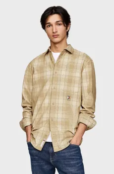 Мужская бежевая рубашка в клетку TJM REG CREST PREP SHIRT EXT Бежевый L Tommy Jeans DM0DM19653