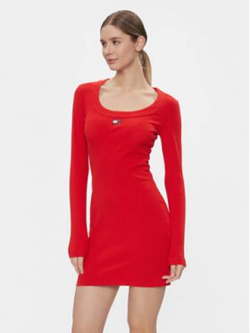 Tommy Jeans Трикотажна сукня Tjw Badge Rib Bodycon Ls DW0DW17424 Червоний Slim Fit Tommy Jeans Трикотажна сукня Tjw Badge Rib Bodycon Ls DW0DW17424 Червоний Slim Fit