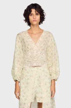 Женская белая блуза с узором Белый XS Sandro SFPTO00929_Pink - Green