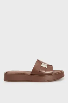 Женские коричневые кожаные слайдеры FLATFORM SLIDE W/CK HW - LTH Коричневый 40 Calvin Klein HW0HW02368