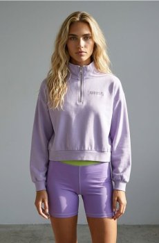 Кофта half-zip з вишитим написом з бавовною - червонувато-ліловий