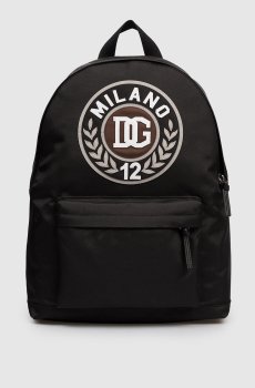 Детский черный рюкзак с брендовой аппликацией DG
