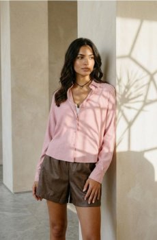 Віскозна сорочка зі сумішшю льону - пастельний рожевий