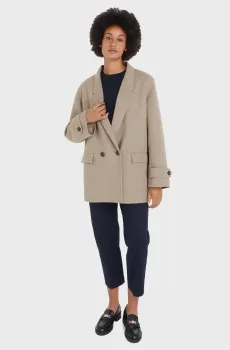 Женское бежевое шерстяное пальто MD DF WOOL BLEND LONG JACKET Бежевый M-L Tommy Hilfiger WW0WW42341