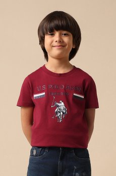 Uspa Kids Boys Brand Embossed Pure Cotton T-shirt