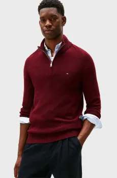Мужская бордовая шерстяная кофта LAMBSWOOL ZIP MOCK Бордовый M Tommy Hilfiger MW0MW36536