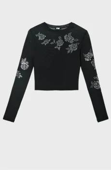 Женский черный лонгслив Черный S Tally Weijl STSPAROSIS