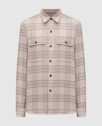 Бежевая рубашка из шерсти в клеточку