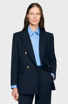 Женский темно-синий шерстяной жакет в полоску Синий 34 Sandro SFPVE01240_Navy Blue