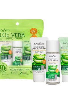 Дорожный набор для ухода за лицом Sadoer Aloe Vera Moisture Soothing Set (пенка для умывания, 20 г + тоник, 20 мл + гель, 20 г)