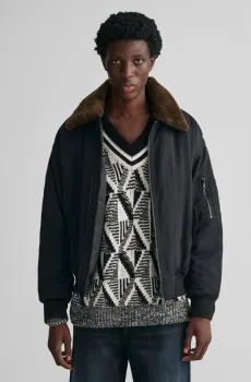 Мужской черный бомбер  OVERSIZED FLIGHT BOMBER JACKET Черный L Gant 7006363