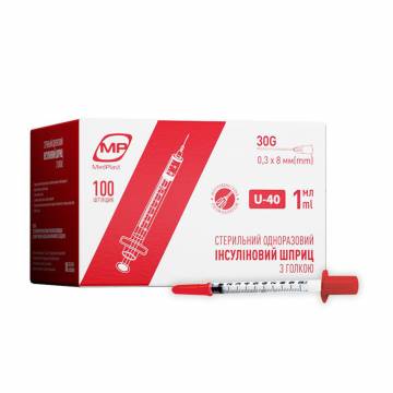 Шприц инъекционный инсулиновый MedPlast U-40, размер 30G, 0.3*8 мм, 1 мл (100 шт) Шприц инъекционный инсулиновый MedPlast U-40, размер 30G, 0.3*8 мм, 1 мл (100 шт)