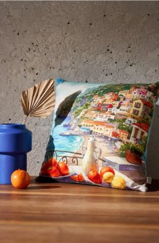 Наволочка з мотивом італійського пейзажу - блакитний