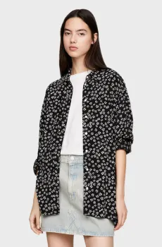Женская черная блуза с узором TJW DITSY BUTTON THRU Черный M Tommy Jeans DW0DW17346