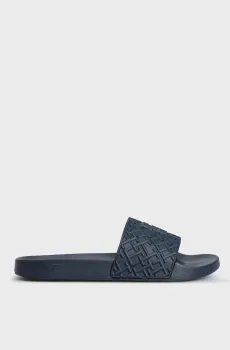 Мужские темно-синие слайдеры с узором RUBBER TH MONOGRAM POOL SLIDE Синий 44 Tommy Hilfiger FM0FM04464