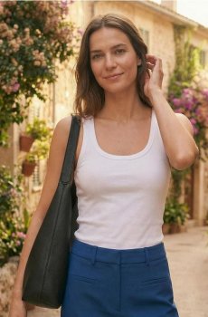 Базовий бавовняний топ з пружками - білий