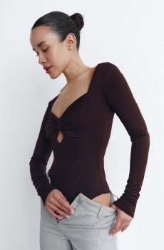 Трикотажний боді з акцентним ліфом у шоколадному відтінку