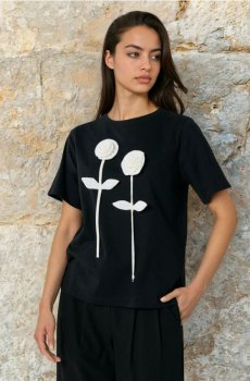 Бавовняна футболка з 3D аплікацією - чорний