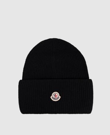 Черная шапка из шерсти с нашивкой логотипа