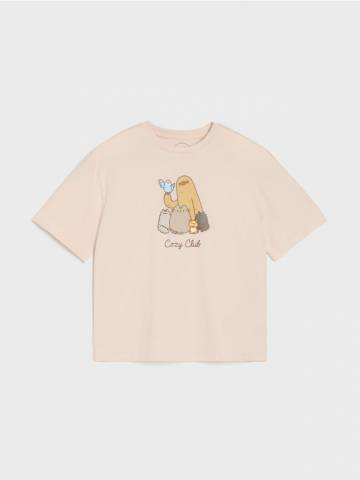 Бавовняна футболка з принтом Pusheen the Cat - бежевий Бавовняна футболка з принтом Pusheen the Cat - бежевий