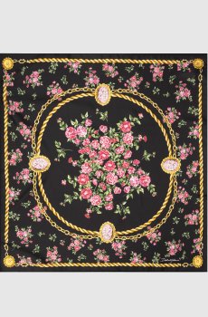 Черный платок из шелка в цветочный принт