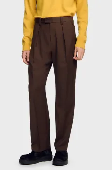 Мужские коричневые шерстяные брюки Коричневый 40 Sandro SHPPA02042_Tabac fonce