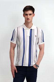 U.S. Polo Assn. Men Striped Polo Collar Cotton Slim Fit T-Shirt