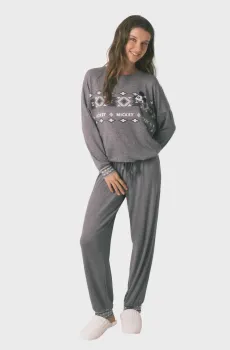 Женская темно-серая пижама (лонгслив, брюки) Серый L womensecret 3132166