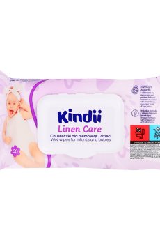 Влажные салфетки для младенцев и детей Kindii Linen Care с клапаном, 60 шт