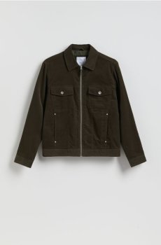 Reserved - Вельветова куртка з коміром - коричневувато-зелений - 414HZ-78X