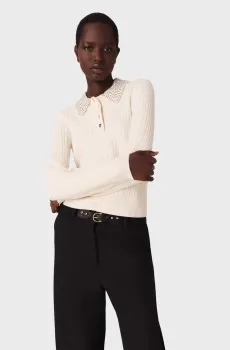 Женское белое шерстяное поло Белый 40 MAJE MFPPU00956_Ecru