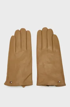Женские бежевые кожаные перчатки ESSENTIAL FLAG LEATHER GLOVES Бежевый M-L Tommy Hilfiger AW0AW17383