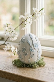 Великодня стояча декорація у формі яйця з квітковим мотивом - різнобарвний