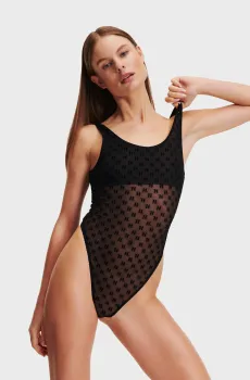 Женское черное боди с узором MONOGRAM MESH BODY Черный S Karl Lagerfeld 246W2104