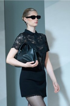 Вязана міні спідниця з мереживом - чорний