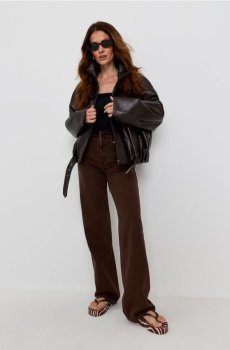 Джинси straight wide leg з високою талією - коричневий