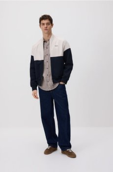 Reserved - Бомбер куртка з коміром-стійкою - темно-синій - 453HR-59X