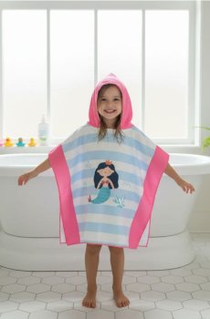 Рушник з капюшоном з мотивом русалки - рожевий
