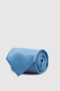 Голубой галстук Luxury из шелка в брендовый узор