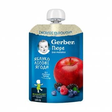 Детское фруктовое пюре Gerber Яблоко и лесные ягоды, с 6 месяцев, 150 г Детское фруктовое пюре Gerber Яблоко и лесные ягоды, с 6 месяцев, 150 г