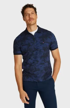 Мужское темно-синее поло с узором ALL OVER PRINT LINEN Синий M Tommy Hilfiger MW0MW38475