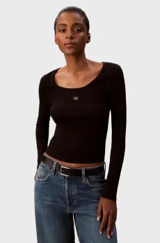 Женский черный лонгслив LABEL Черный M Calvin Klein Jeans LV047D218G